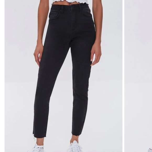 Forever 21 Black High Waisted Straight Leg Distressed Cropped Jeans Size 27 - Picture 13 of 13